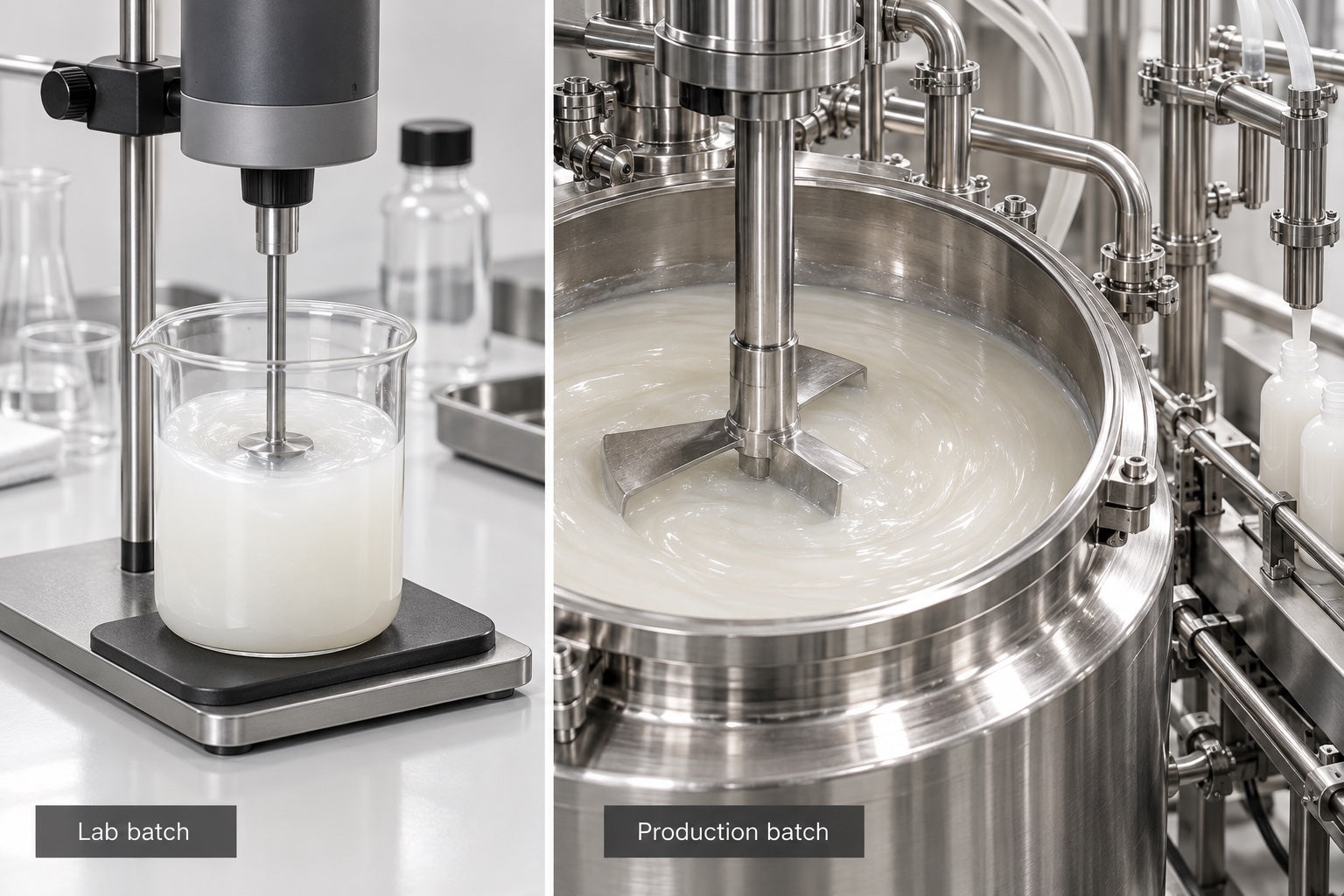 Conceptual comparison of lab mixing and production mixing equipment